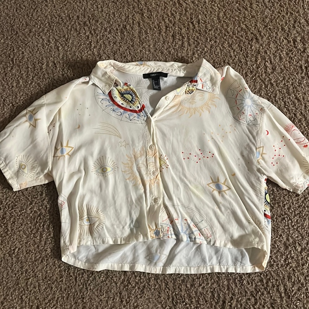 Cream color zodiac/ evil eye crop top